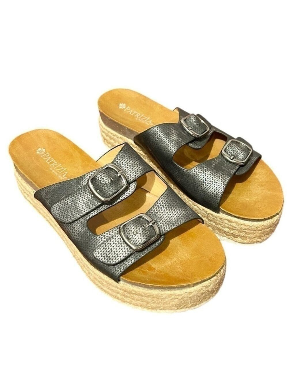 Patricia by Spring Step Espradilles Wedge Sandals Slides Charcoal Metallic 8-8.5